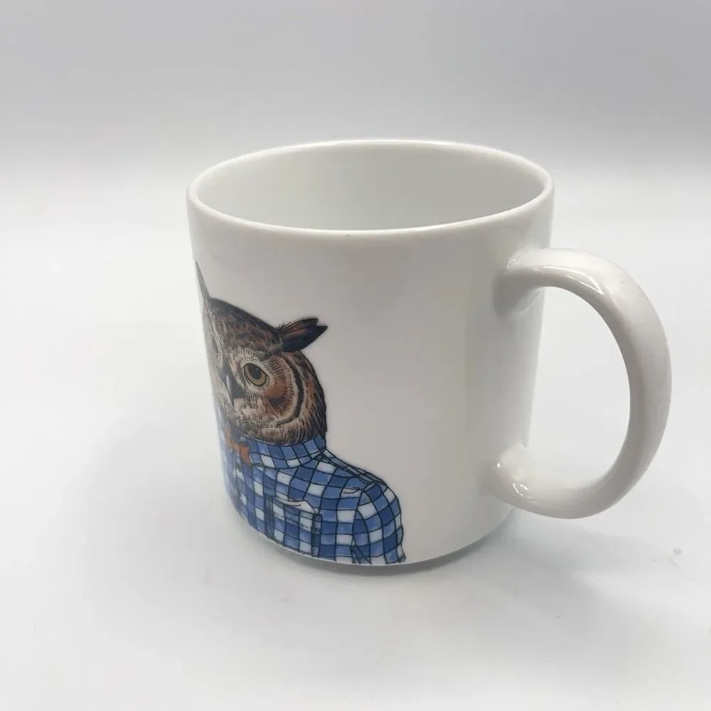 West Elm Rachel Kozlowski White Ceramic Dapper Owl Bow Tie Coffee Tea Mug Cup